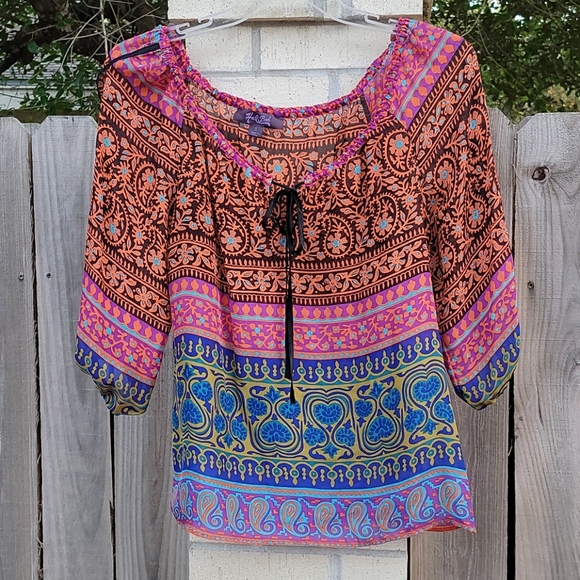 Hale Bob Tops - Hale Bob Multi-Colored Cold Shoulder Blouse